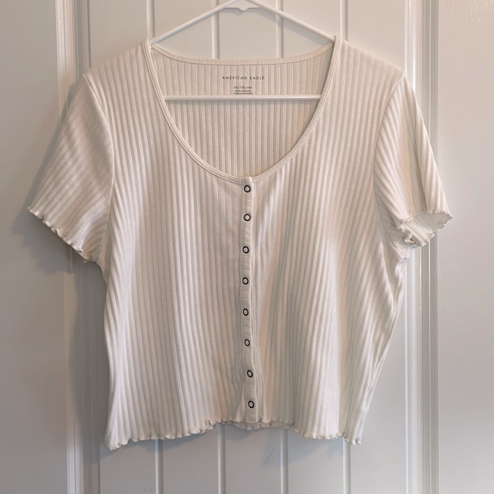 (2) American Eagle Lettuce Edge Short Sleeve Henley shirts